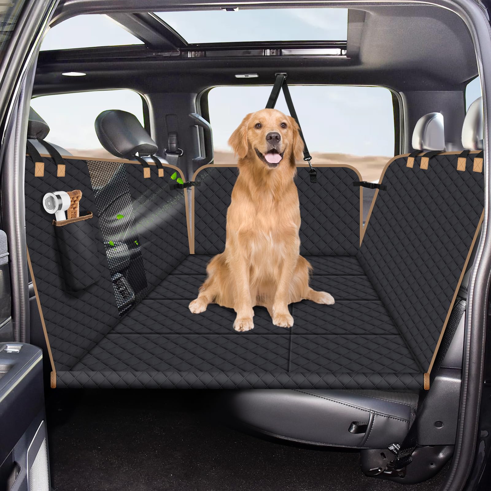 Lekespring Dog Car Seat Cover for Back Seat Dog Car Bed Cover with Strong Hard Bottom Car Back Seat Extender for Dogs Dog Hammock for Car SUV Truck4 Panels Black Large Size