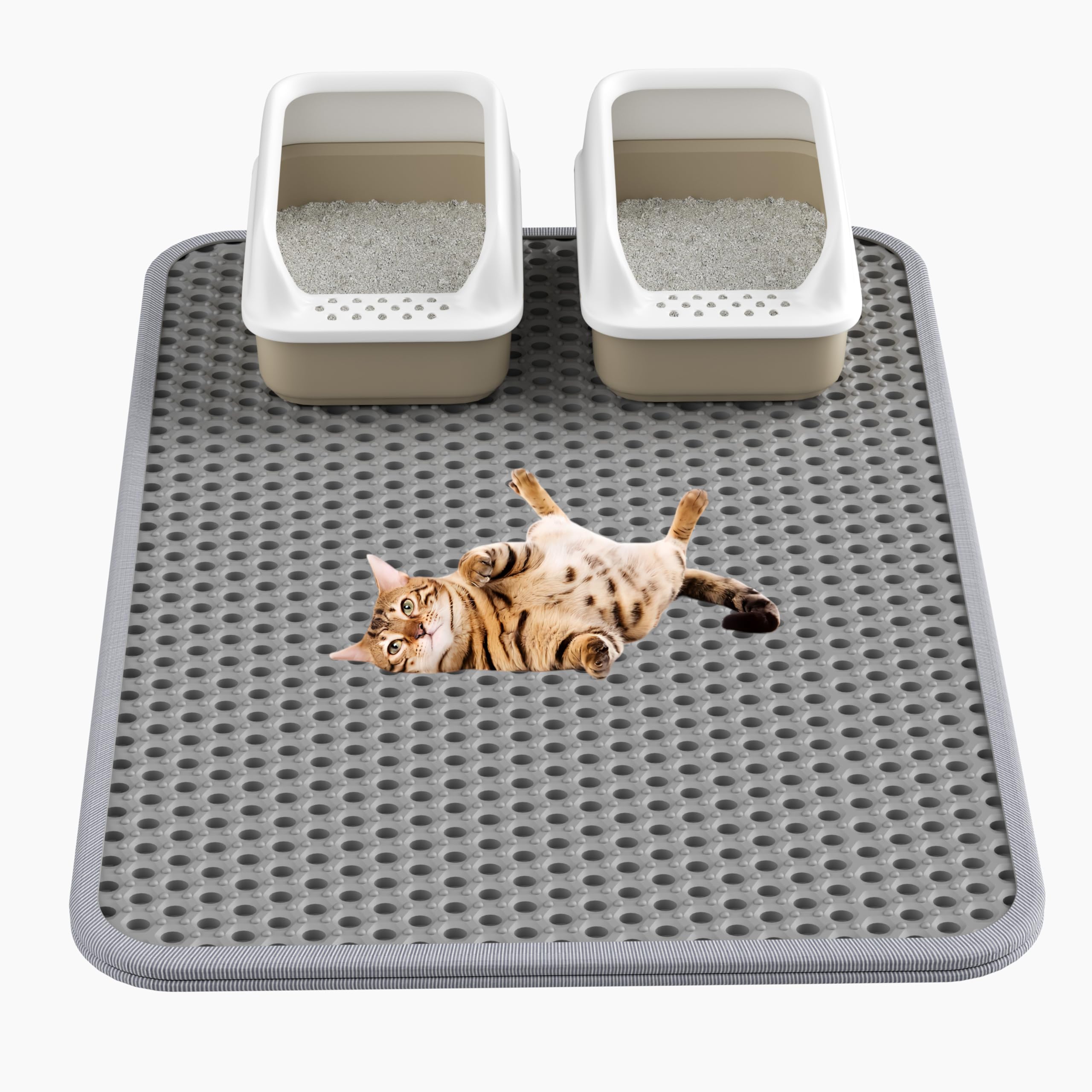 Alwqaea Cat Litter Mat Large - 36"x30" Litter Trapping Mat Easy to Clean Litter Box Mat Waterproof Soft on Paws Gray