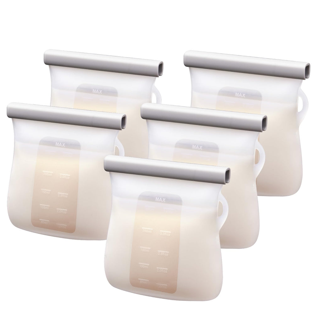 Lictin 5PCS Silicone Breastmilk Storage Bags 8.5oz/250ml Reusable Breast Milk Storage Container BPA-Free Self-Standing Milk Storing Bags for Breastfeeding Leak-Proof Baby Food Storage Containers