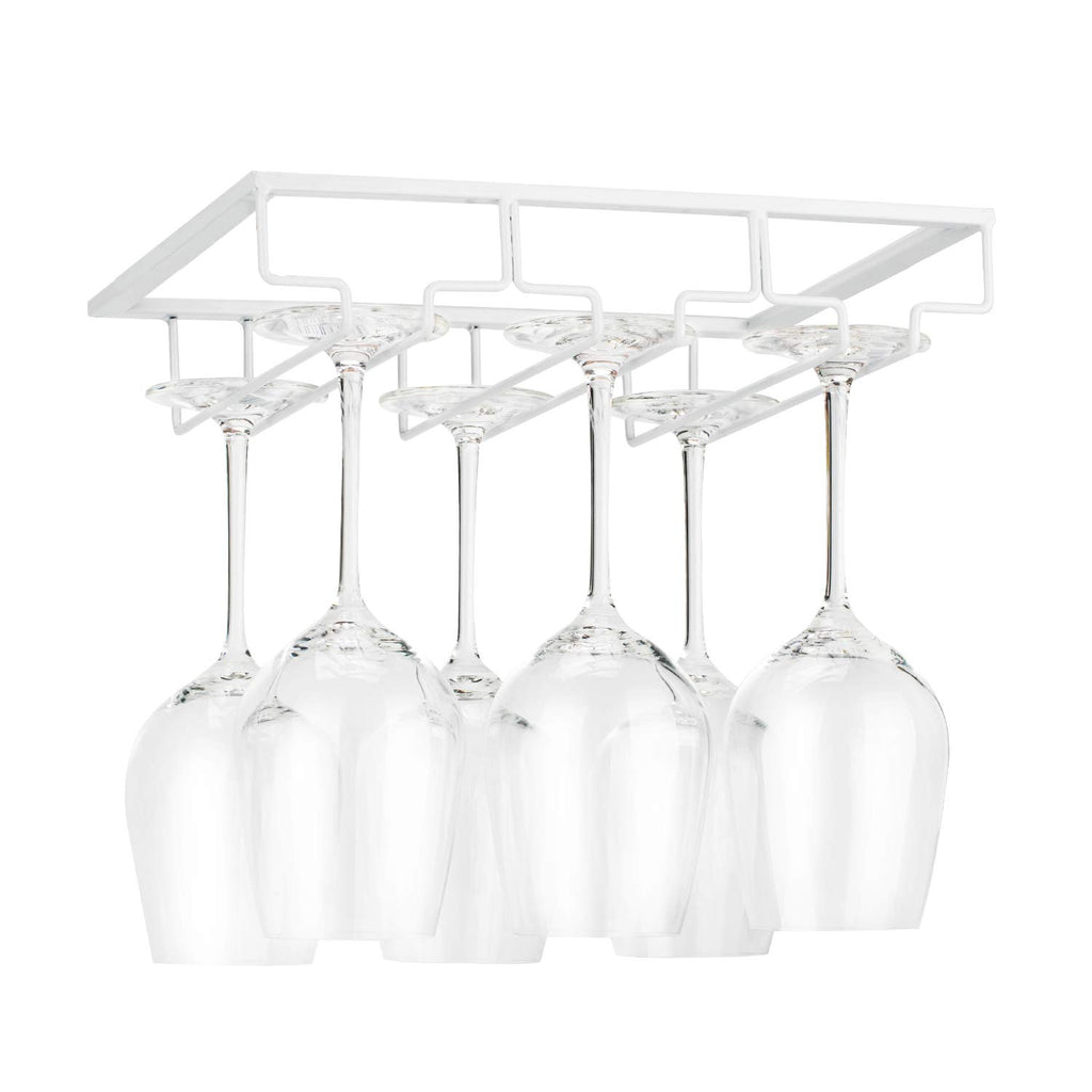 FOMANSH Wine Glass Rack - Under Cabinet Stemware Wine Glass Holder Glasses Storage Hanger Metal Organizer for Bar Kitchen White