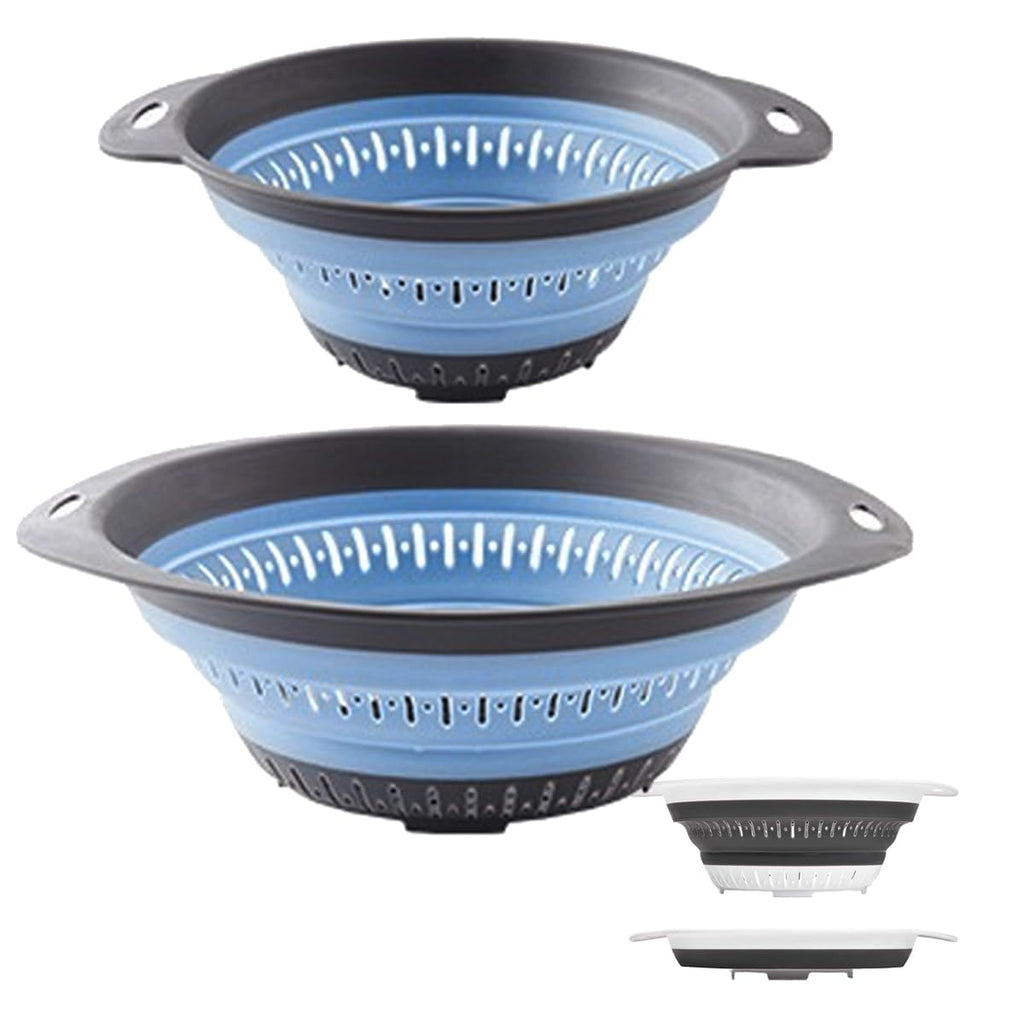 Collapsible Colander and StrainerSilicone Strainer Colanders & Food Strainersfor Vegetable and Fruit Kitchen Essentials (2 Blue 1.3L+2.5L)