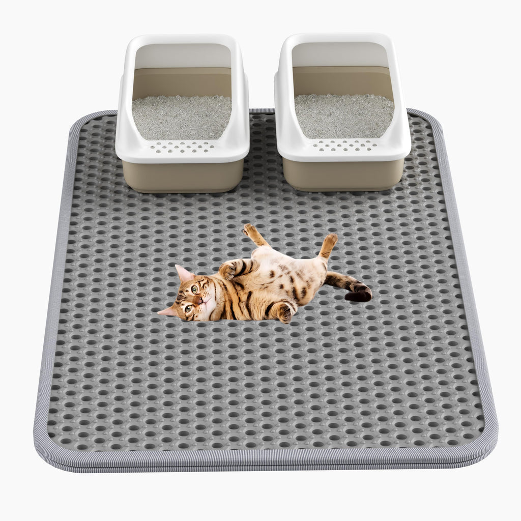 Alwqaea Cat Litter Mat Large - 36"x30" Litter Trapping Mat Easy to Clean Litter Box Mat Waterproof Soft on Paws Gray